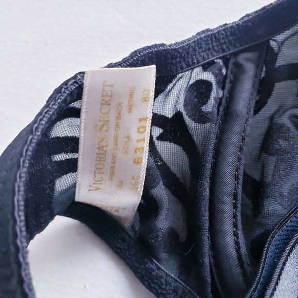 Rare Vintage 90s Victoria's Secret Gold Label Black Floral Velvet Bodysuit Set - Picture 8 of 16